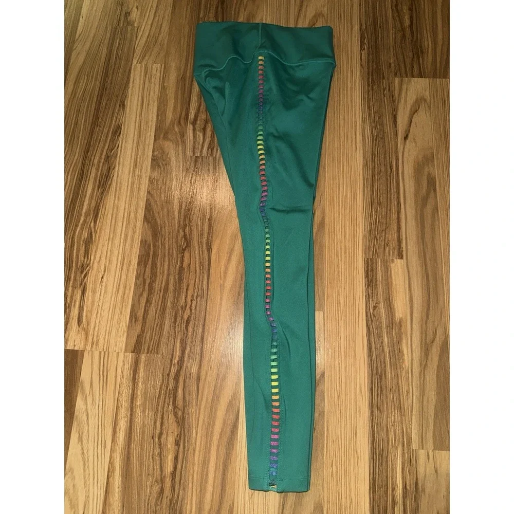 Nike Sz‎ XS Rainbow Ladder Green Dri-Fit Workout Athletic Leggings